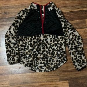 Leopard fleece pullover. Size Medium
